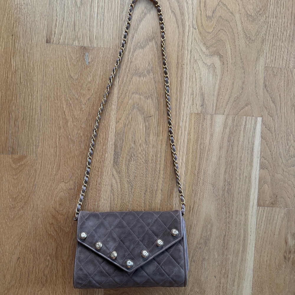 Authentic Chanel Crossbody Beige Suede Handbag, Vintage